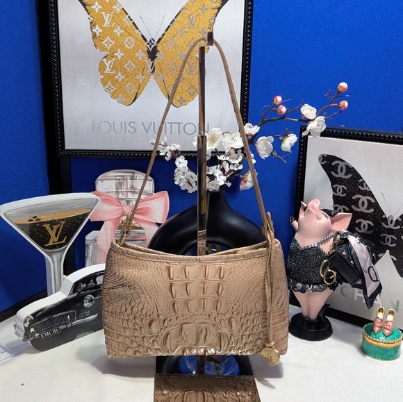 Brahmin Melbourne Small Croc Embossed Shoulder Bag - Toffee Leather - Picture 1 of 14